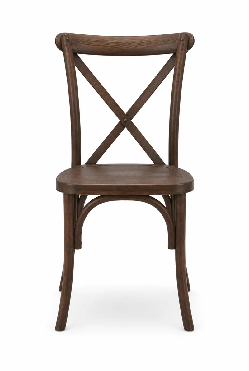 Brown Cross Back chair rental – Chairs – Risitas Party Rentals Houston