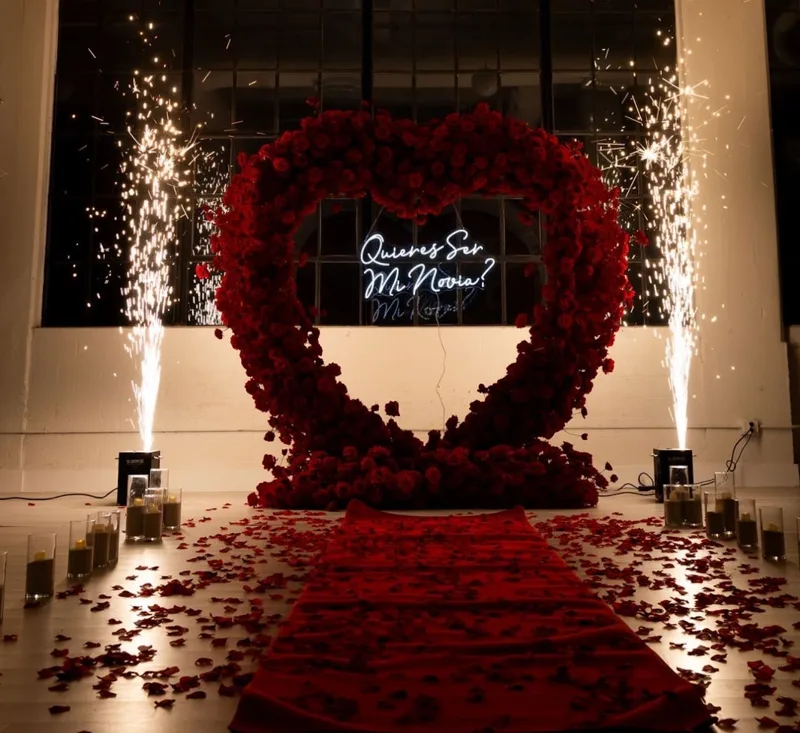 Red Rose Heart Shaped Arch rental – Proposal Heart – Risitas Party Rentals Houston